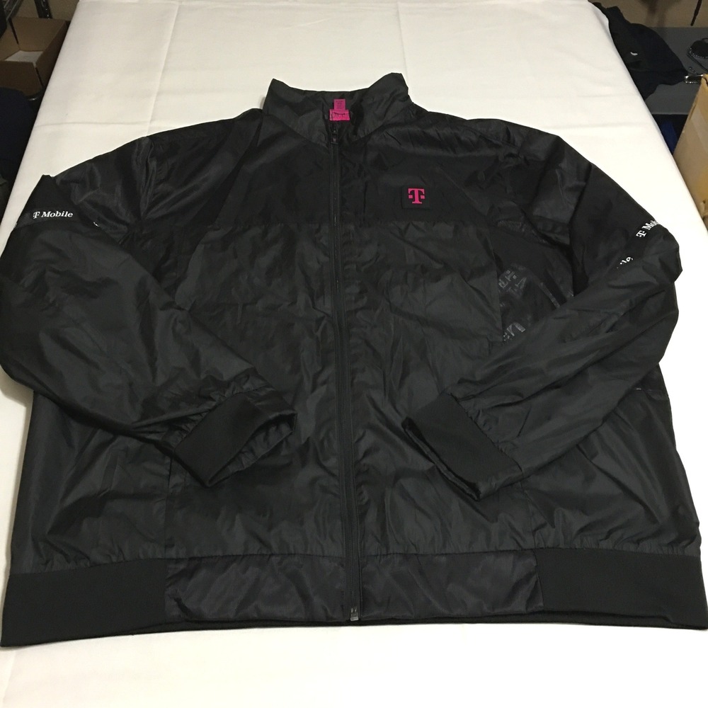 T-Mobile Windbreaker Jacket Mens 2XL Black Full Zip Logo Uniform Employee